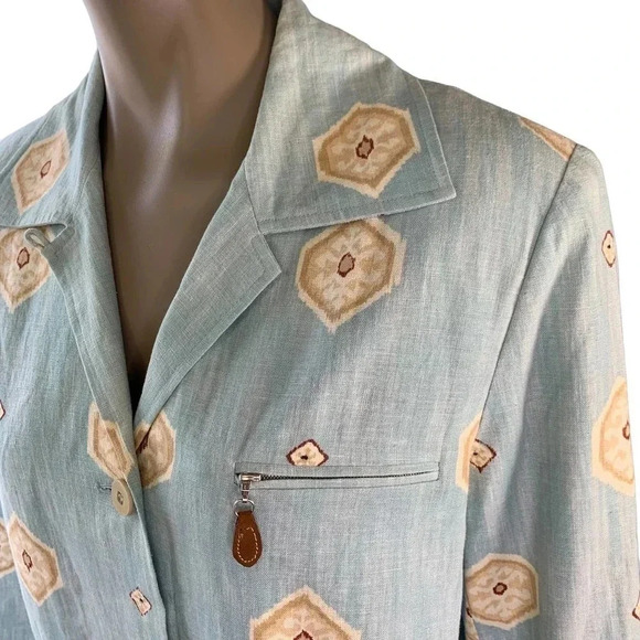 Doncaster 100% Linen Button Down Sports Blazer Jacket Women Size 10 Green Aztec - Picture 7 of 16